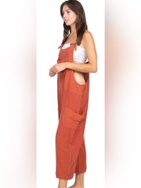 Natural Life - Rust Orange Tie-Strap Wide Leg Overalls